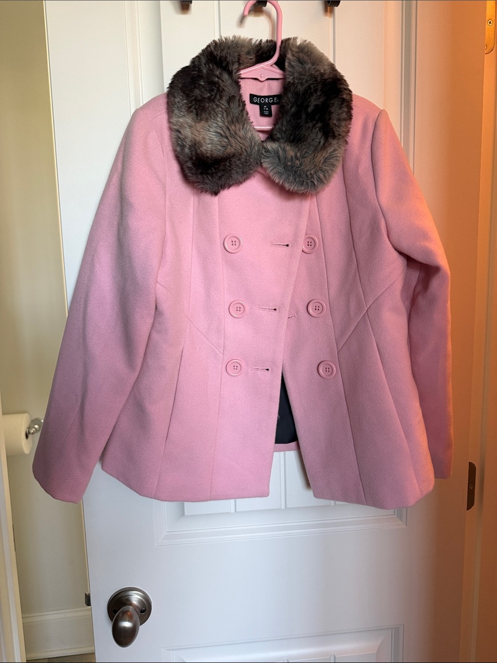 George Pink Peacoat with Faux Fur Collar